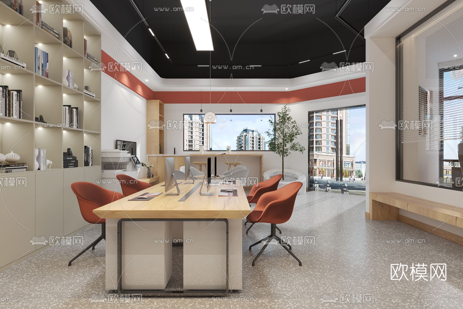 现代敞开办公区免费3d模型下载（渲染图2）