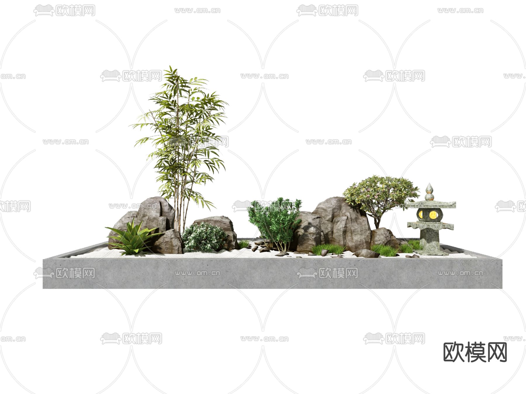 新中式假山景观小品3d模型下载（渲染图2）