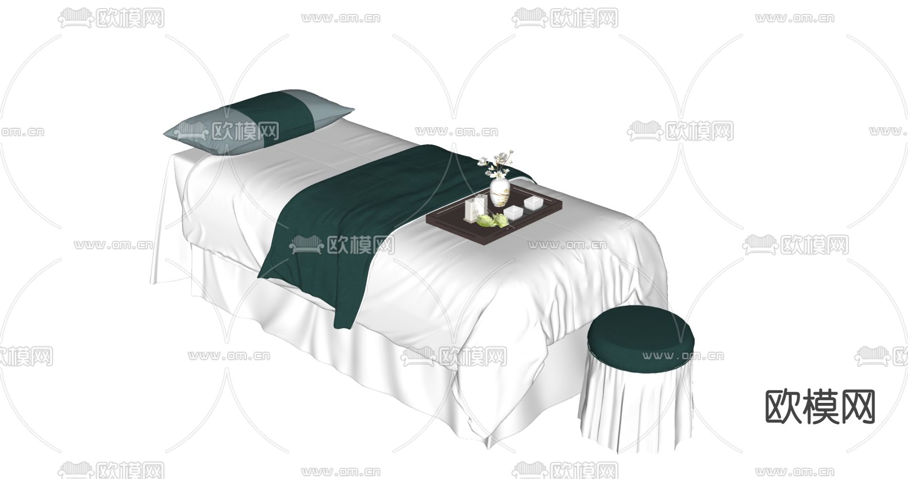 新中式SPA按摩床su模型下载（渲染图2）