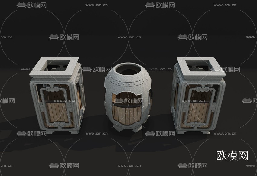 新中式垃圾桶免费3d模型下载
