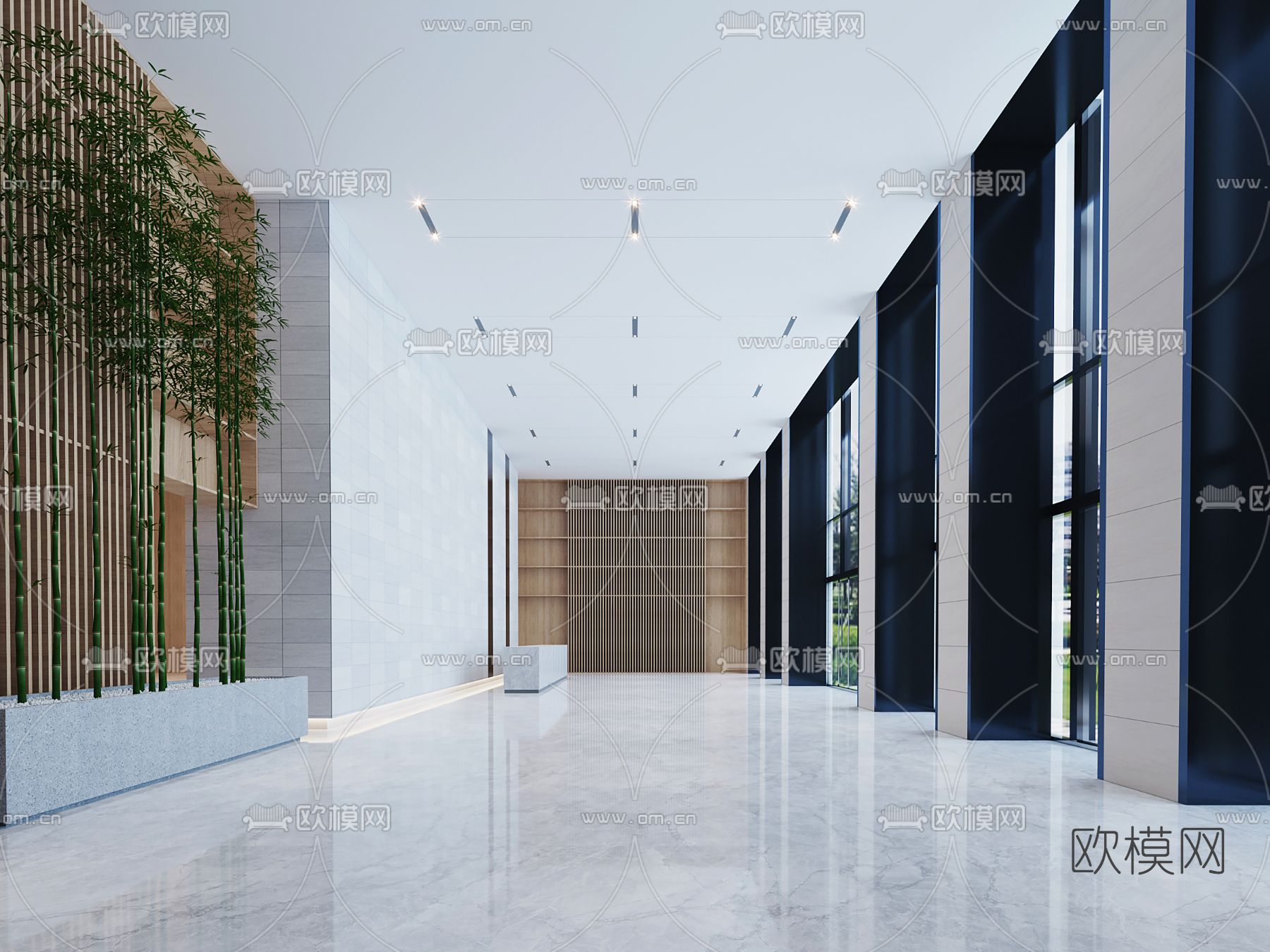 现代办公大厅免费3d模型下载