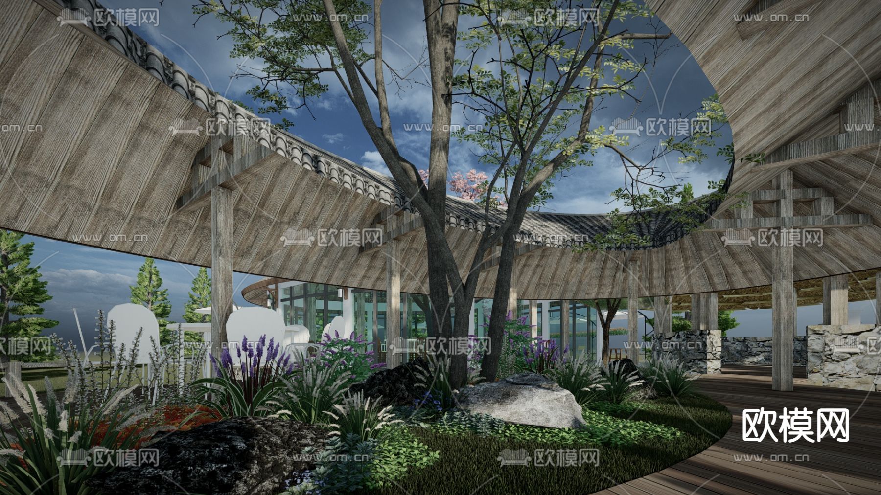 中式乡村庭院su模型下载（渲染图2）