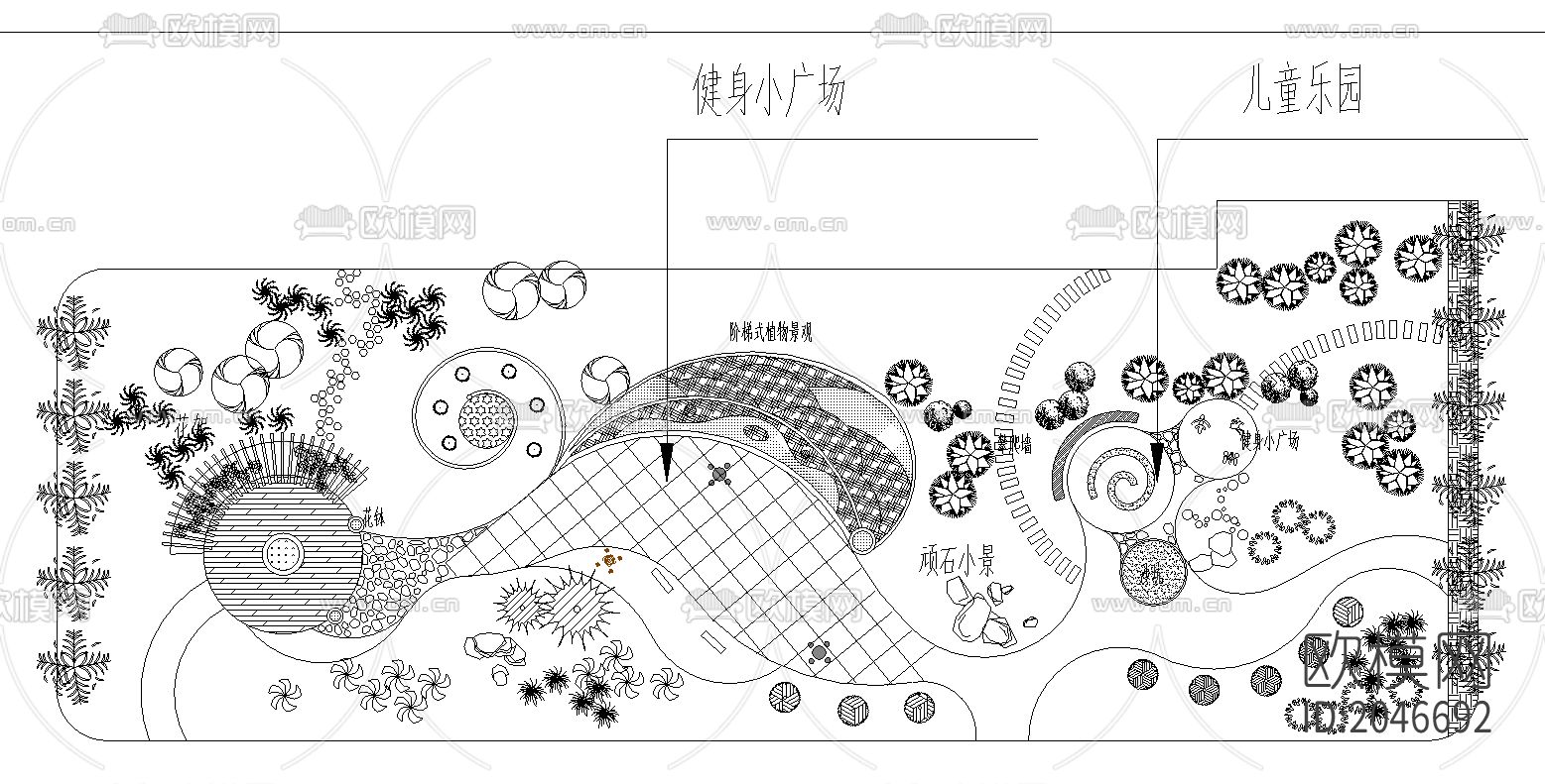 中心广场景观cad施工图下载（渲染图2）