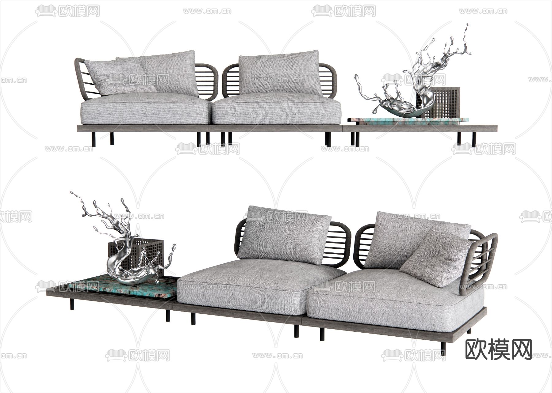 现代布艺多人沙发su模型下载（渲染图1）