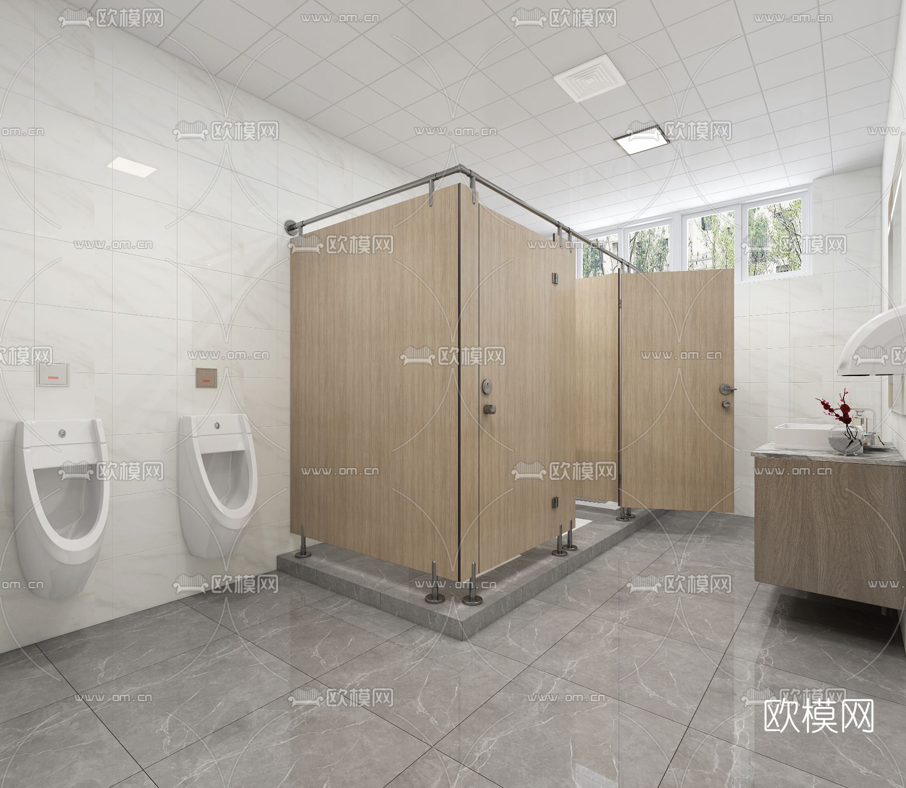 现代公用卫生间免费3d模型下载（渲染图2）