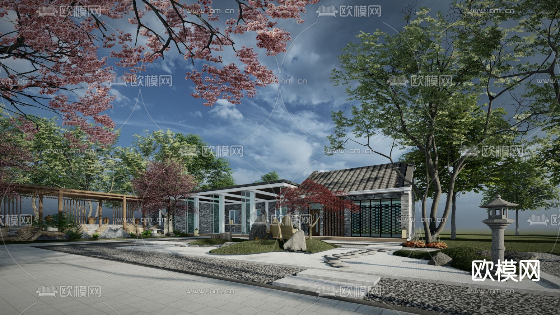 中式乡村庭院su模型下载（渲染图4）