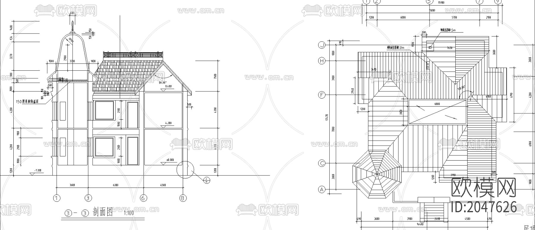 俄罗斯式别墅cad施工图下载（渲染图4）
