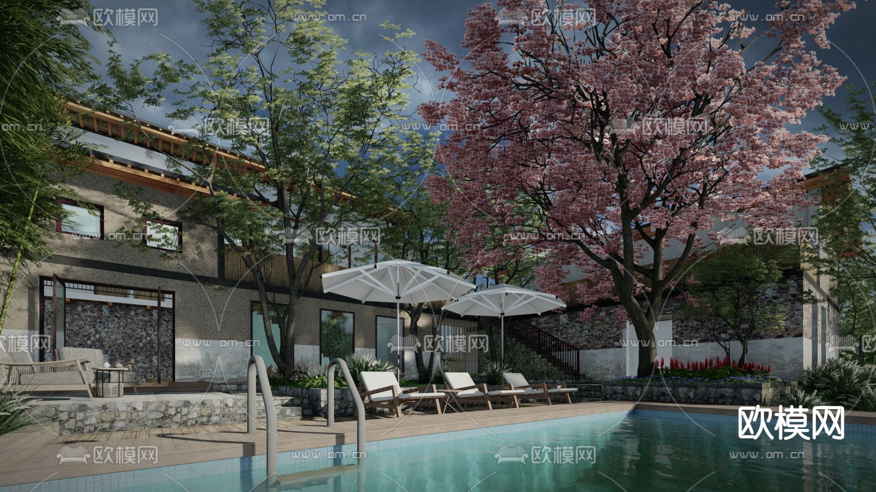 中式乡村庭院su模型下载（渲染图4）