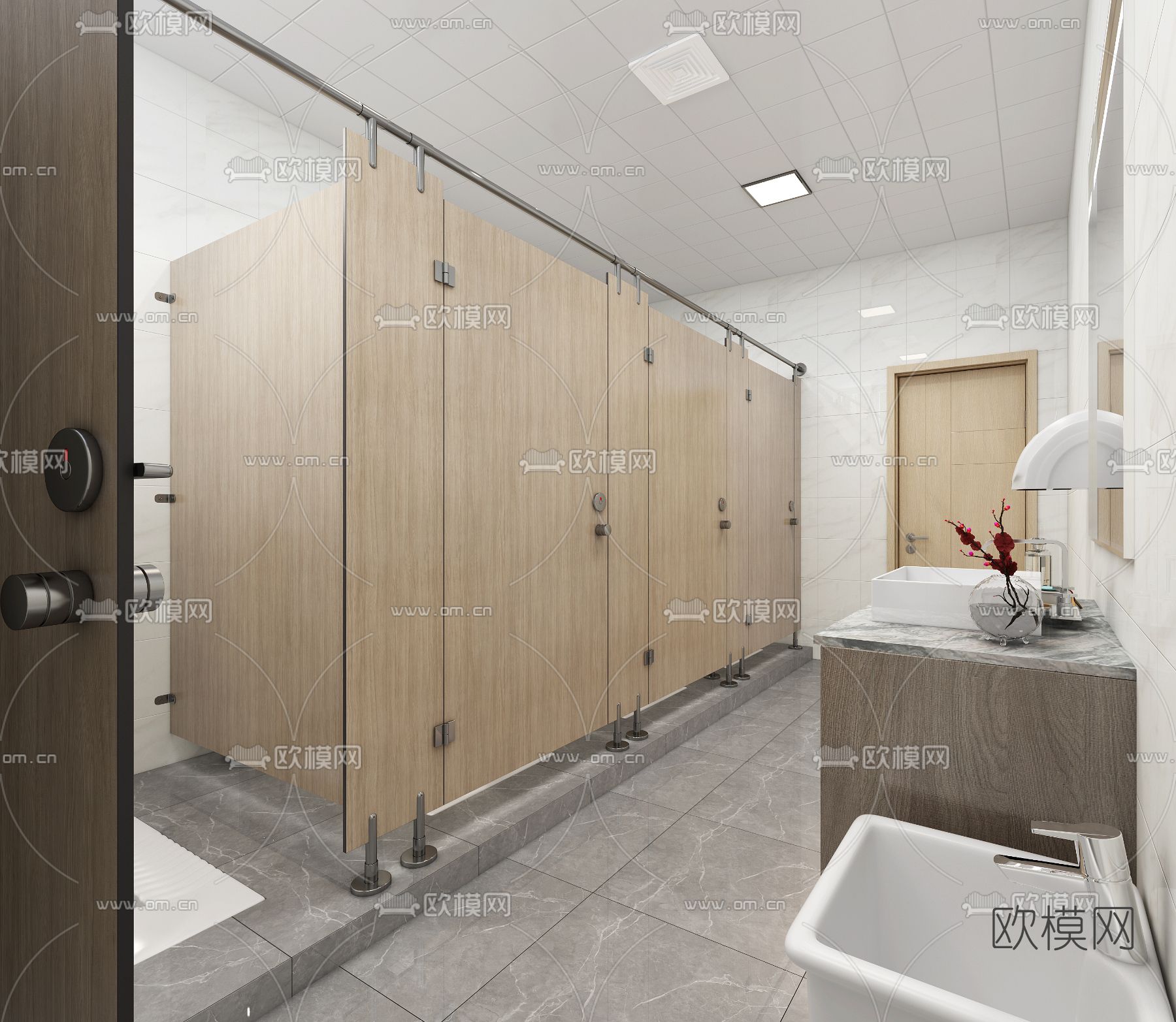 现代公用卫生间免费3d模型下载（渲染图1）
