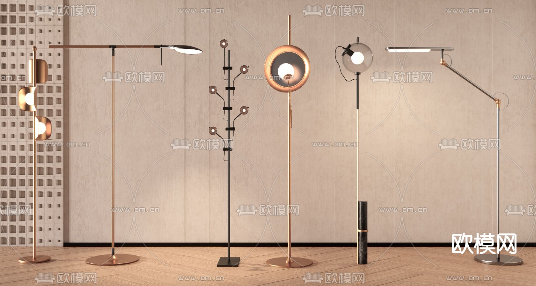现代金属落地灯su模型下载（渲染图1）