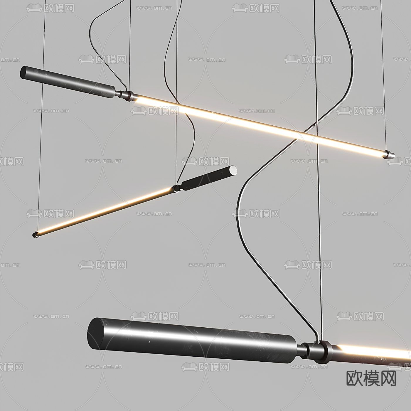 现代长条形办公吊灯3d模型