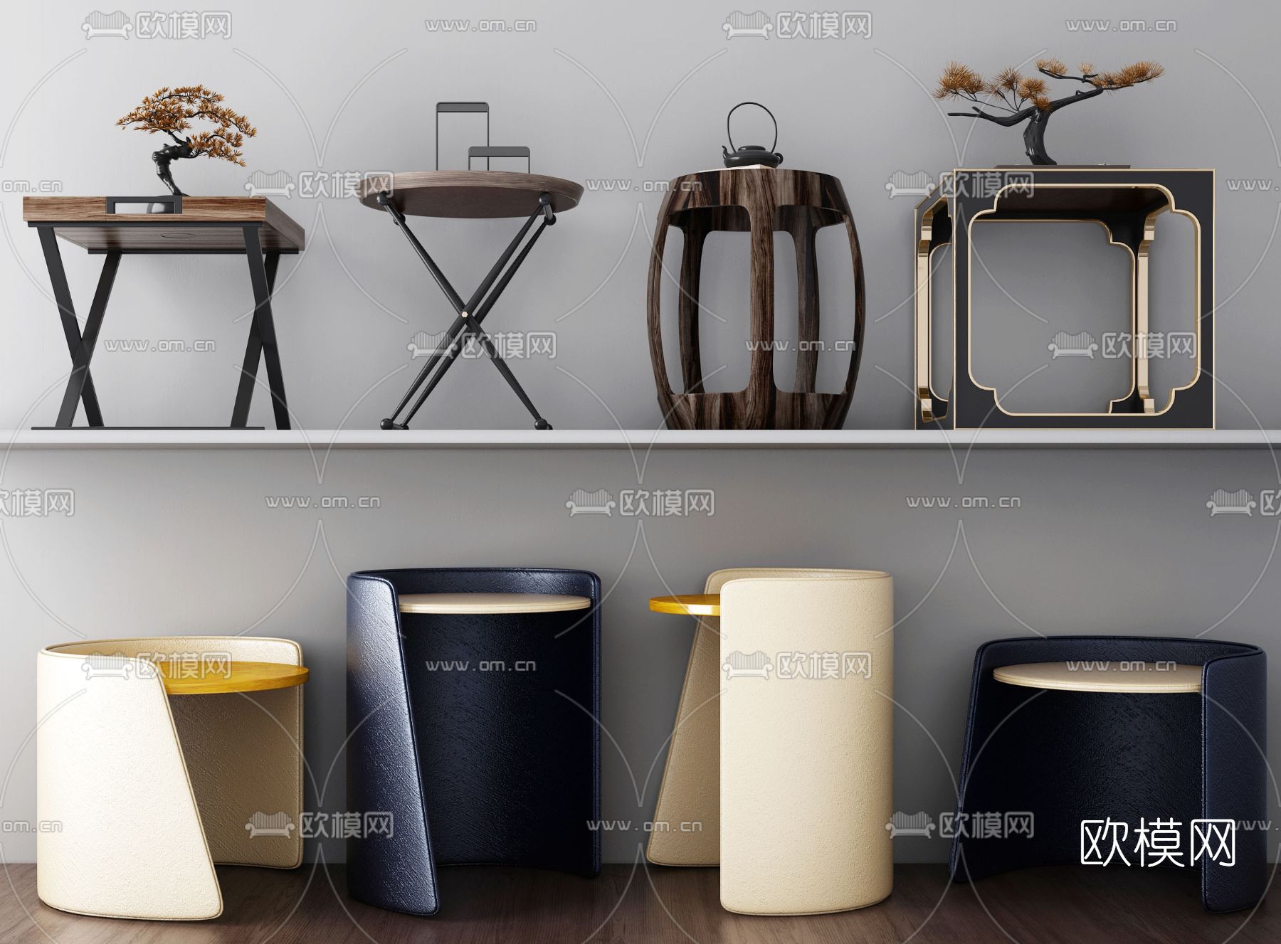 新中式凳子免费3d模型下载