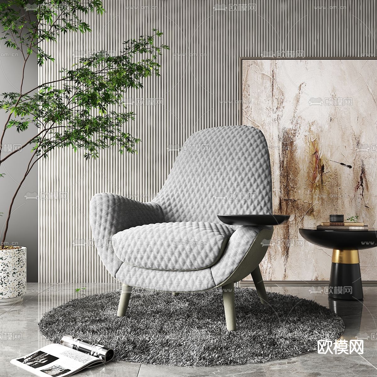 现代布艺单人沙发3d模型下载