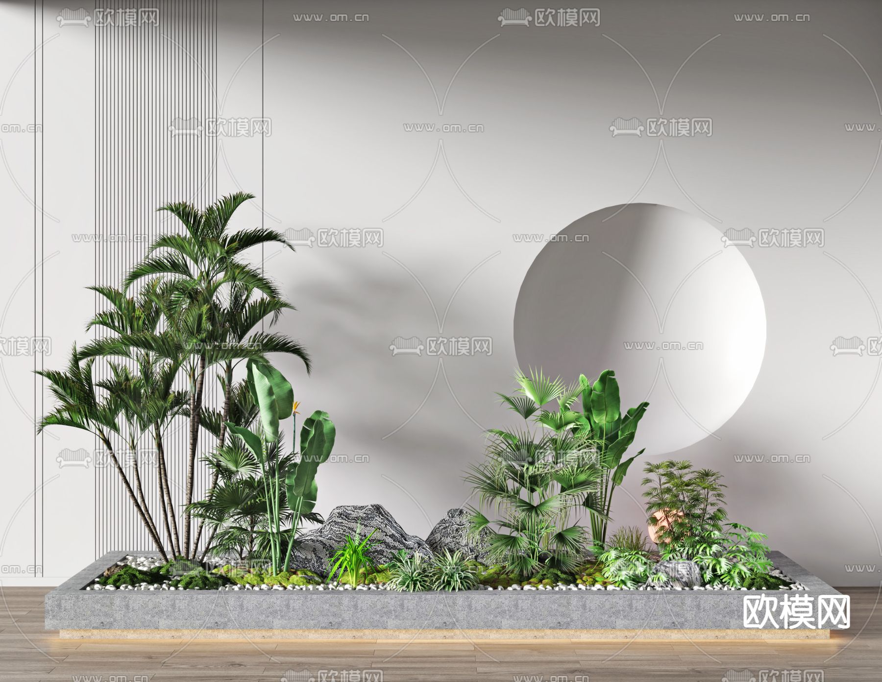现代假山植物小品3d模型下载