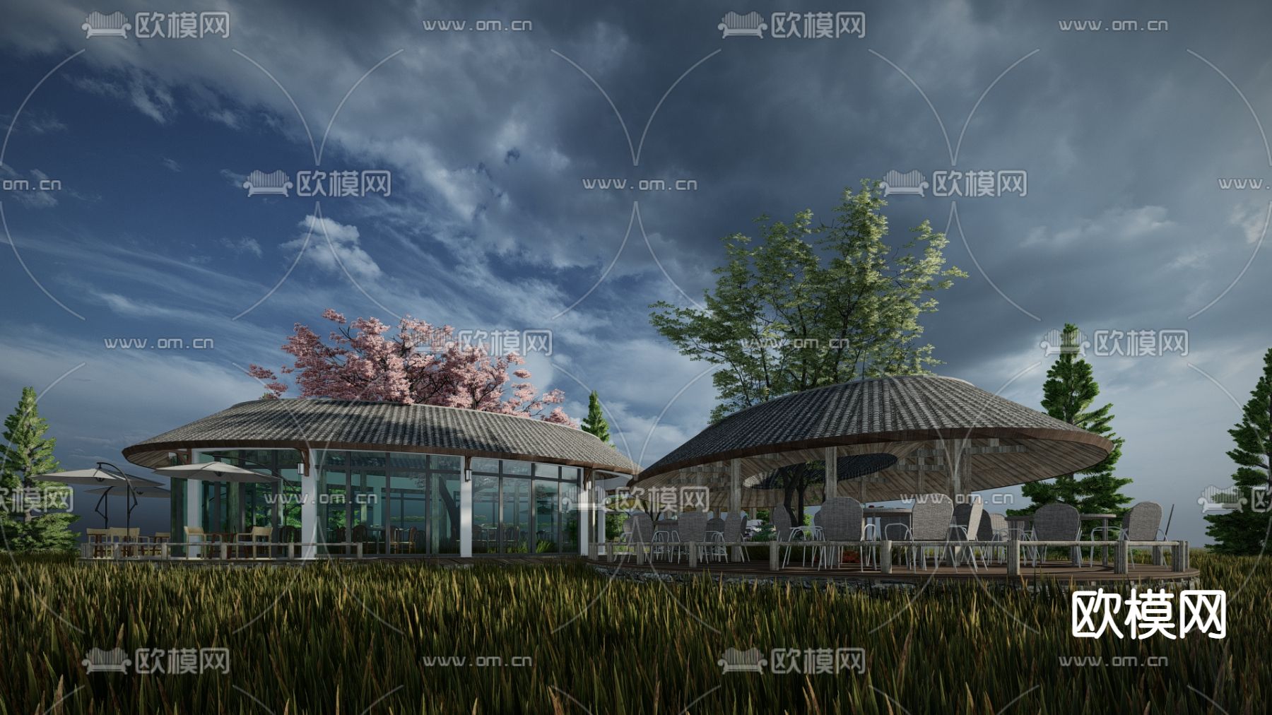 中式乡村庭院su模型下载（渲染图1）