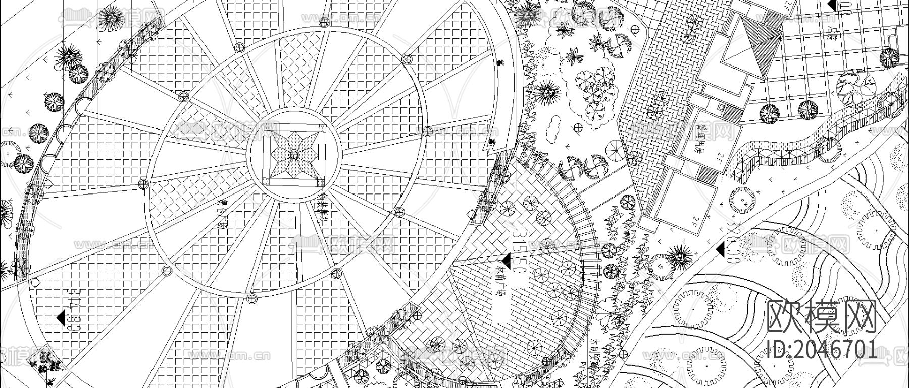 绿化广场景观cad施工图下载（渲染图2）