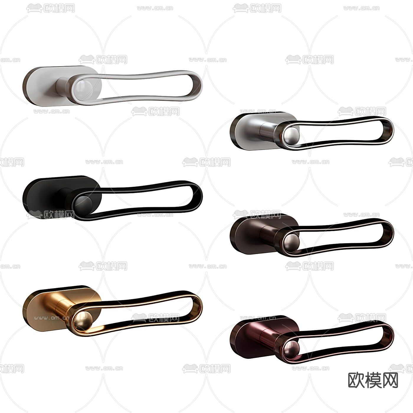 现代金属门把手拉手3d模型下载（渲染图2）