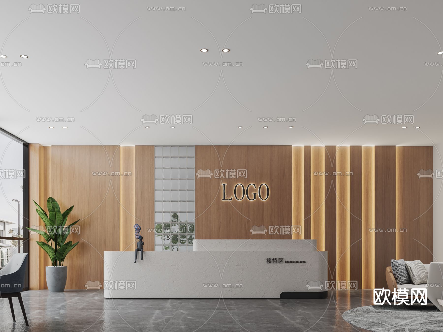 现代烤漆前台接待台3d模型下载