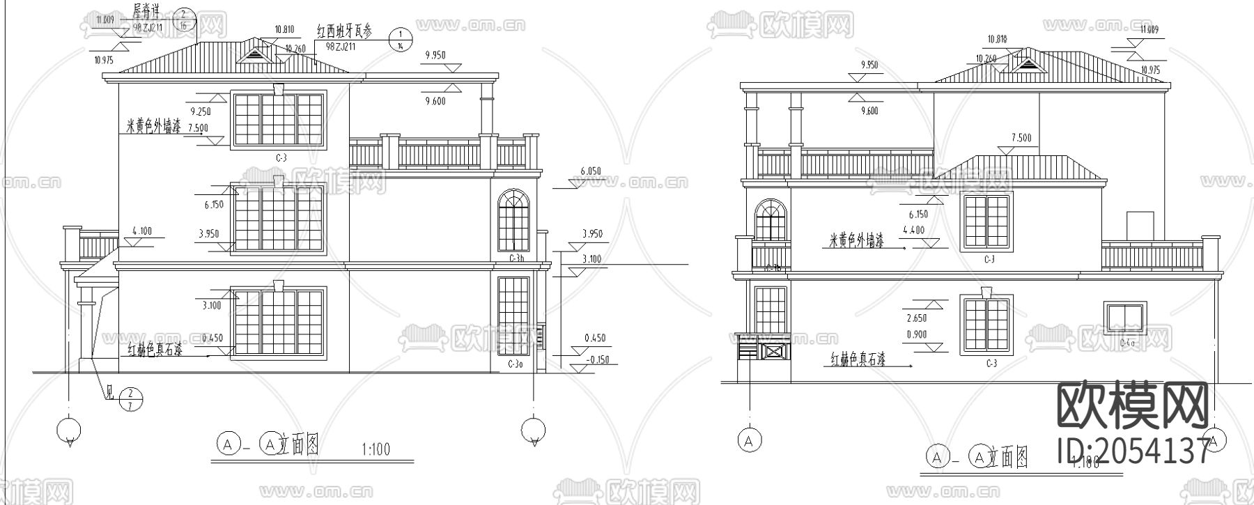 别墅建筑cad施工图下载（渲染图1）