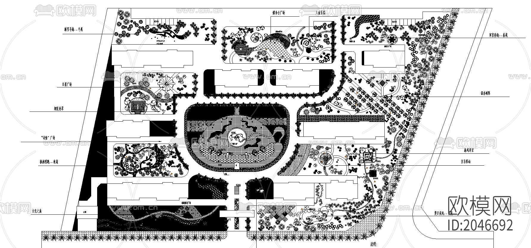 中心广场景观cad施工图下载（渲染图1）
