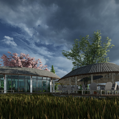  中式乡村庭院su模型 