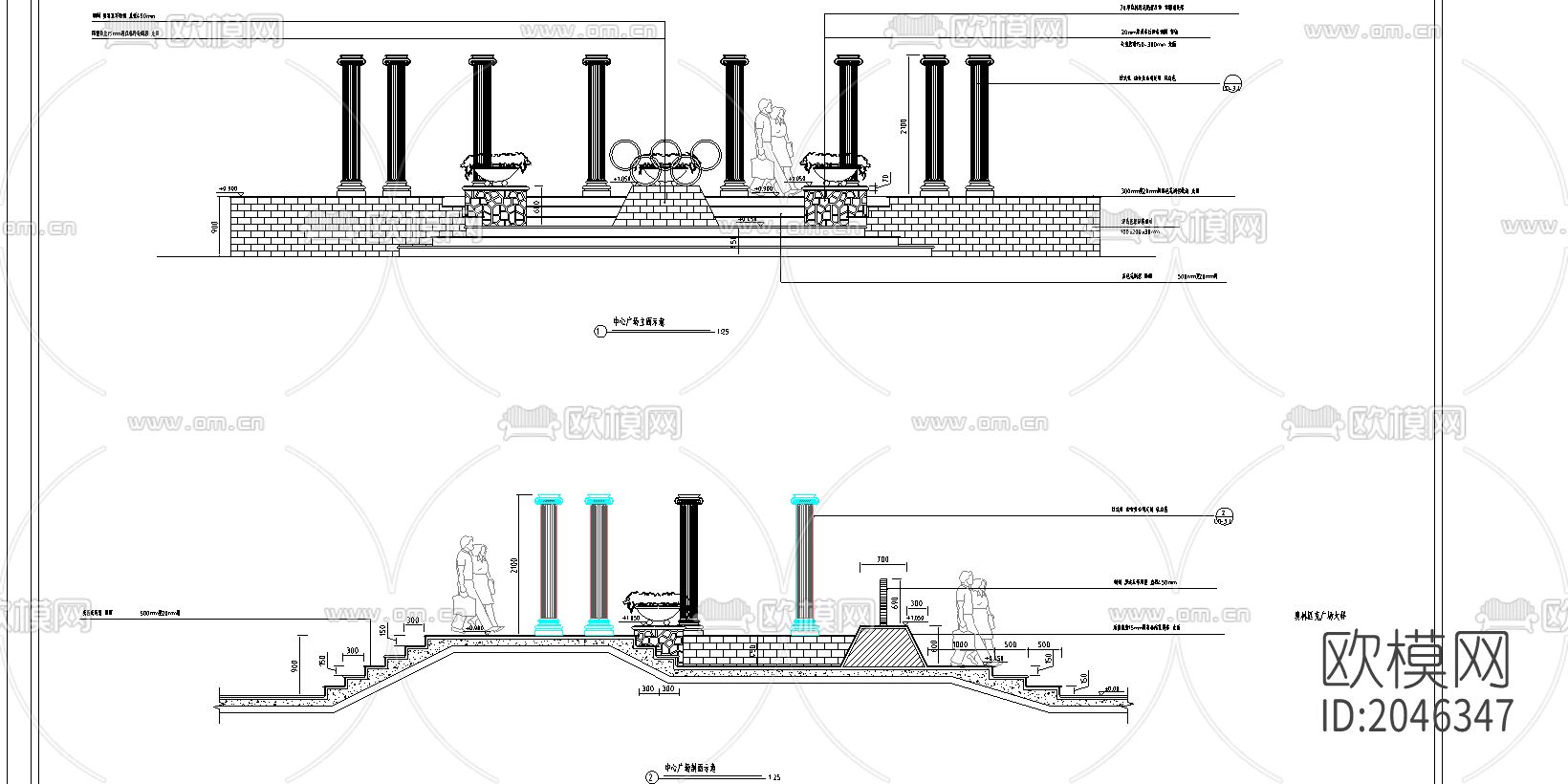 奥林匹克广场景观cad施工图下载（渲染图3）