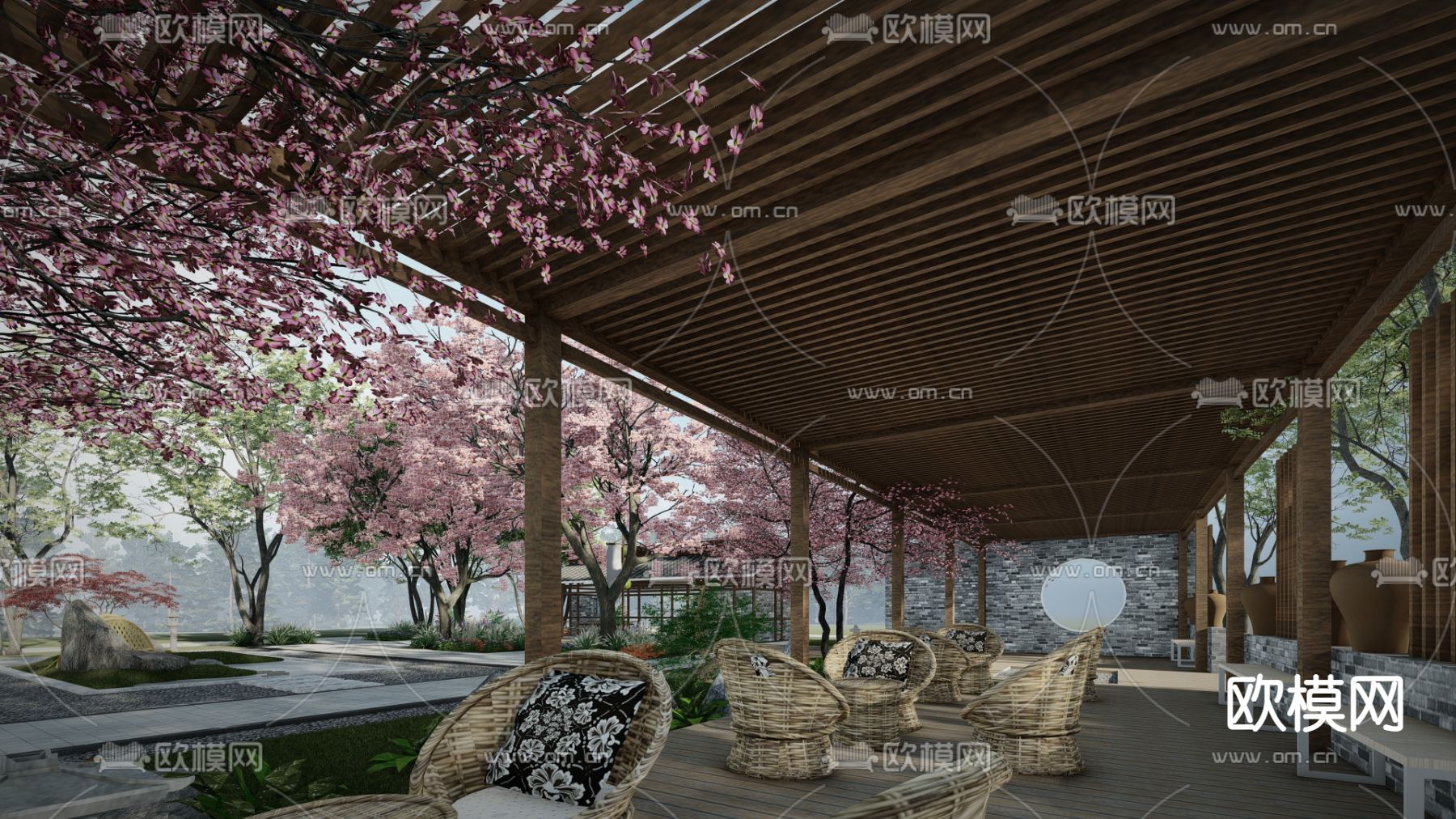 中式乡村庭院su模型下载（渲染图3）