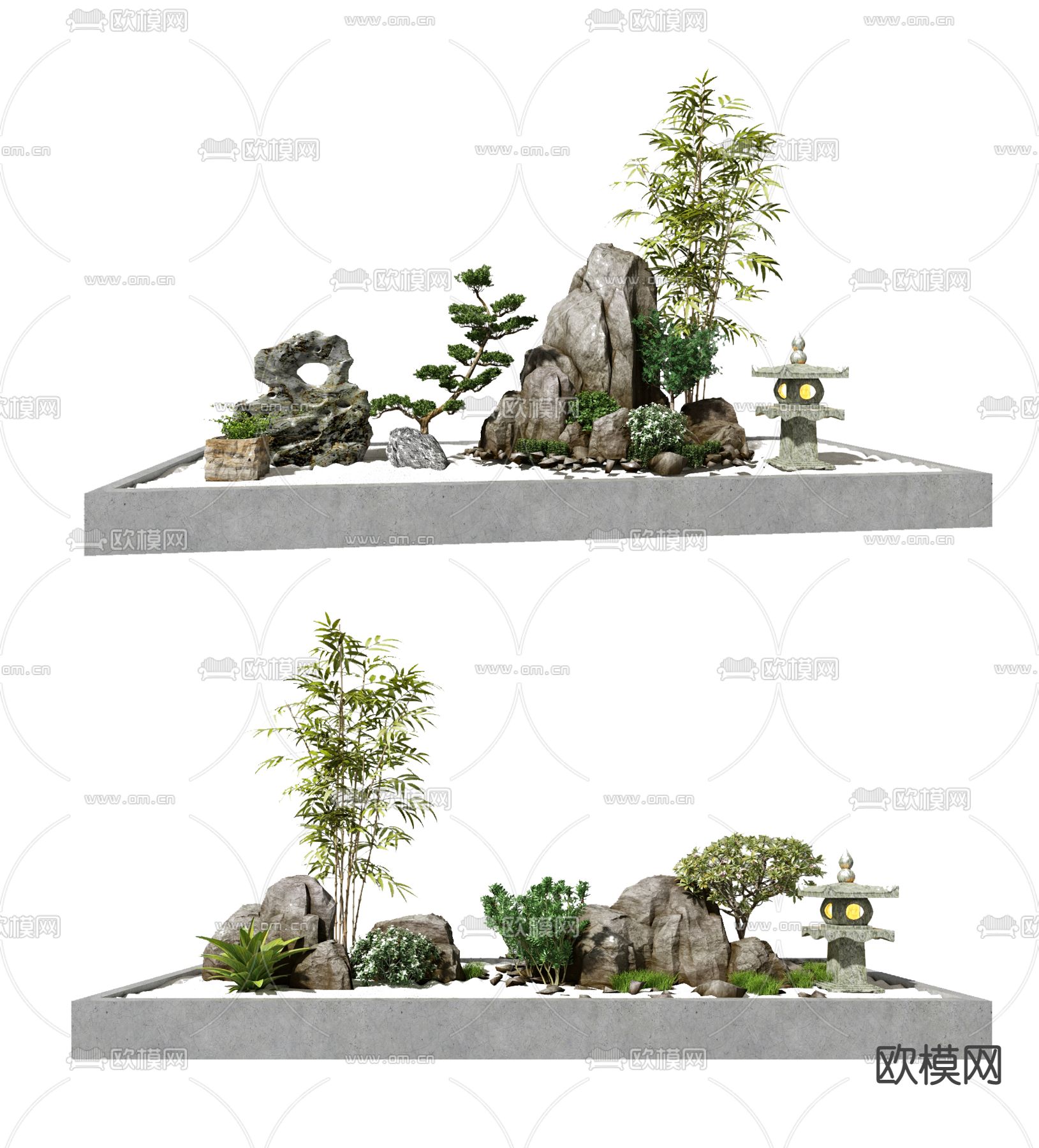 新中式假山景观小品3d模型下载（渲染图1）