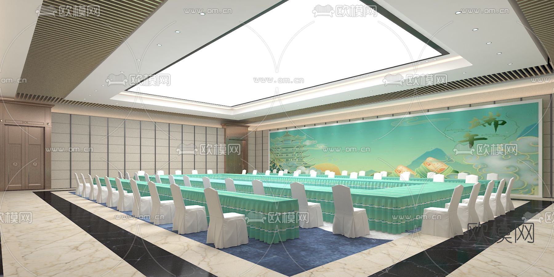 新中式会议厅免费3d模型下载