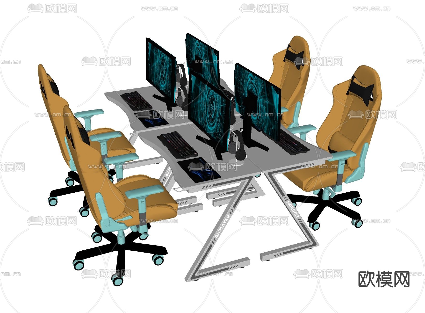 现代电竞桌椅su模型下载（渲染图2）