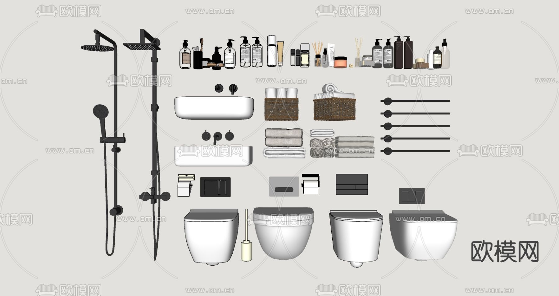 现代卫生间用品su模型下载（渲染图2）
