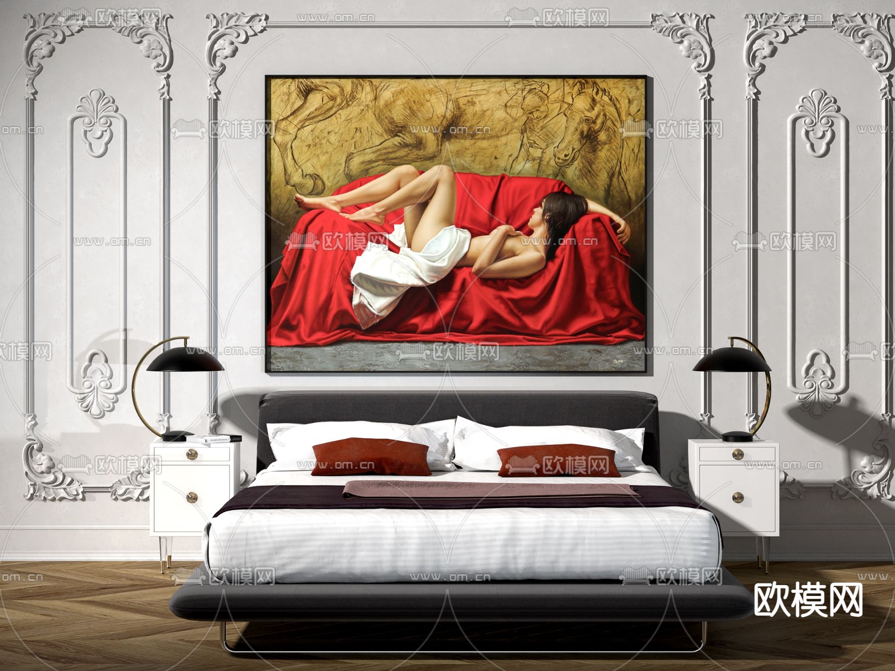 法式轻奢双人床3d模型下载