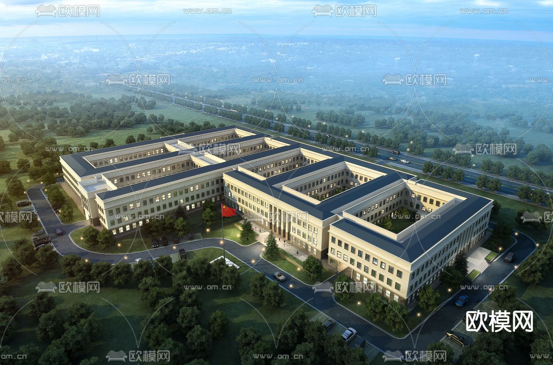现代办公楼鸟瞰3d模型