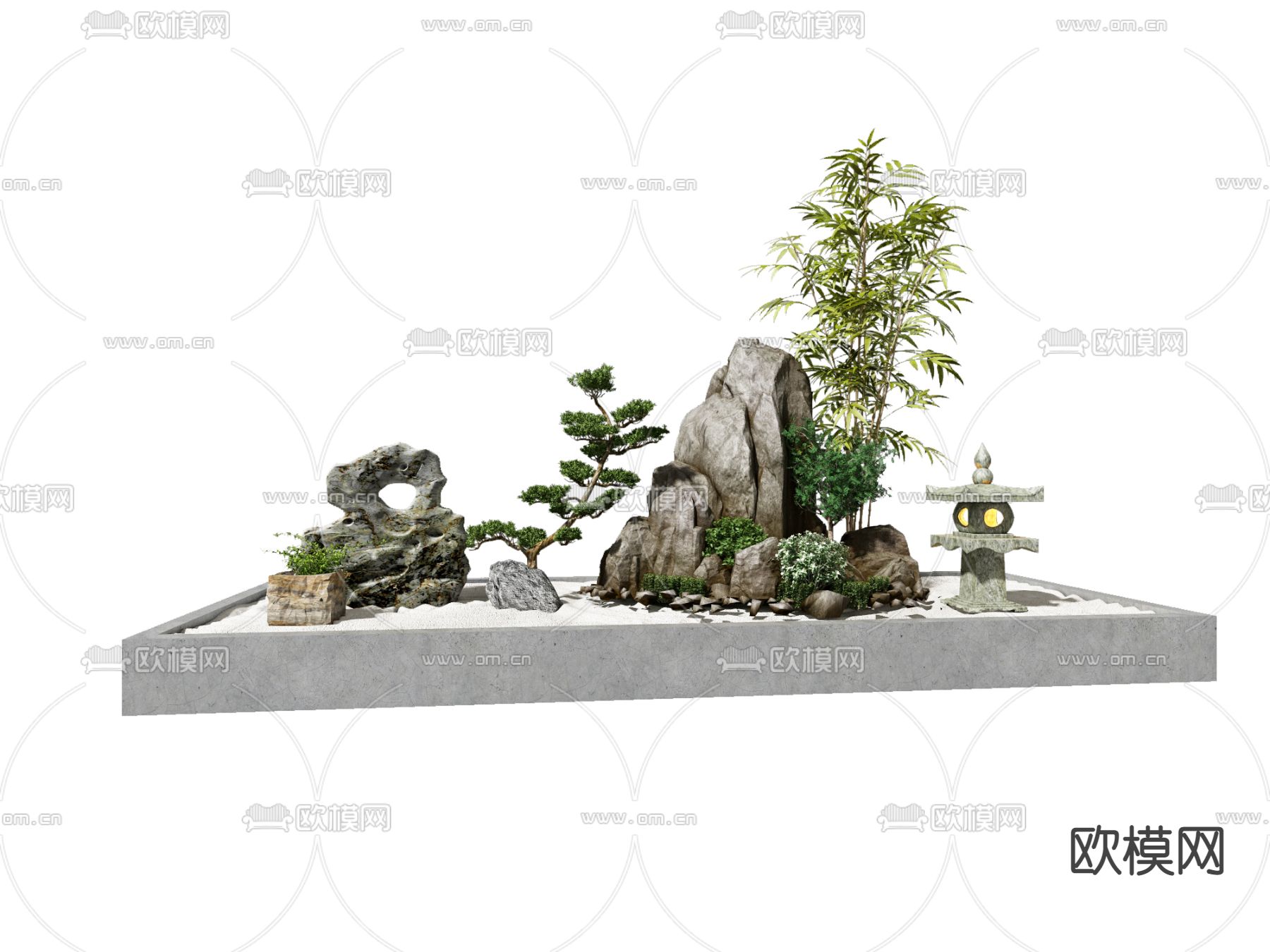 新中式假山景观小品3d模型下载（渲染图3）