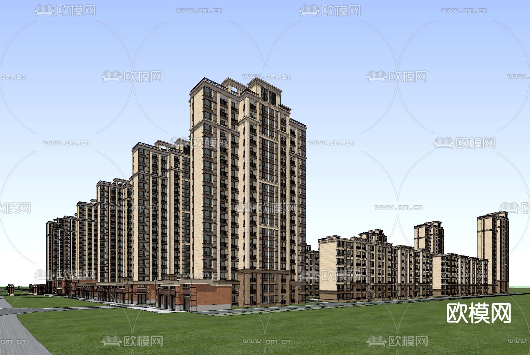 现代住宅楼鸟瞰su模型