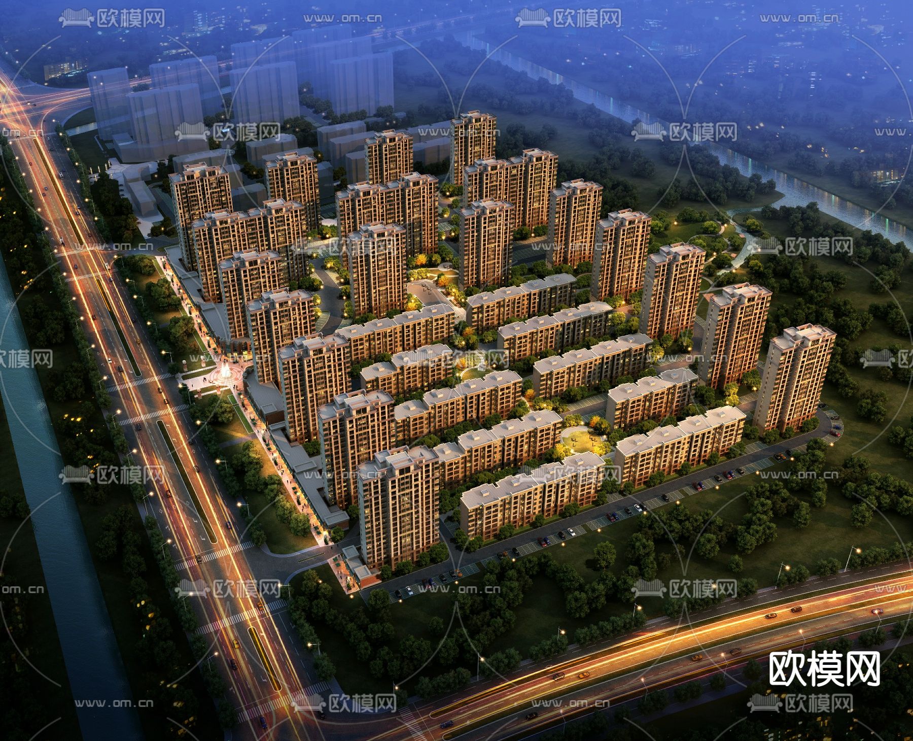 现代住宅楼鸟瞰su模型