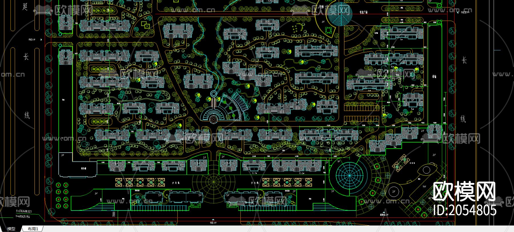 小区规划cad施工图下载（渲染图1）