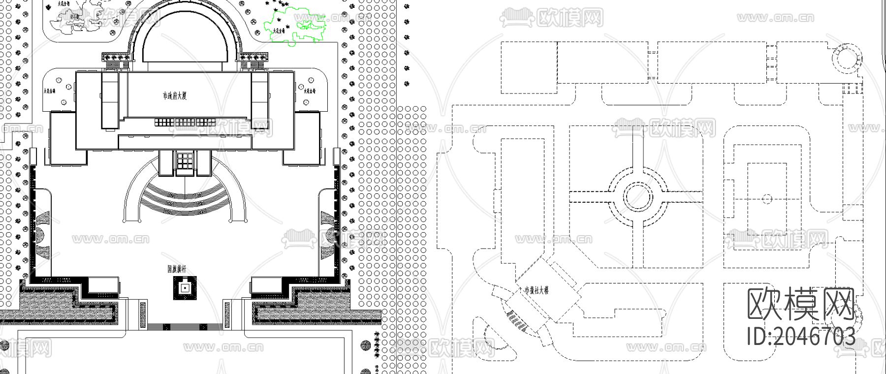 市政广场绿化cad施工图下载（渲染图2）