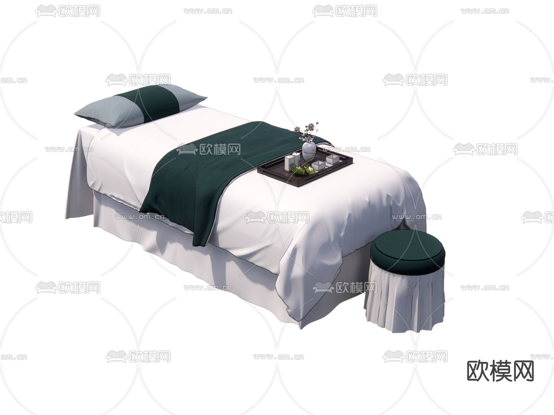 新中式SPA按摩床su模型下载（渲染图1）