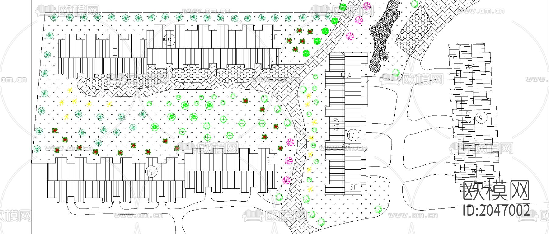 道路及绿化cad施工图下载（渲染图2）