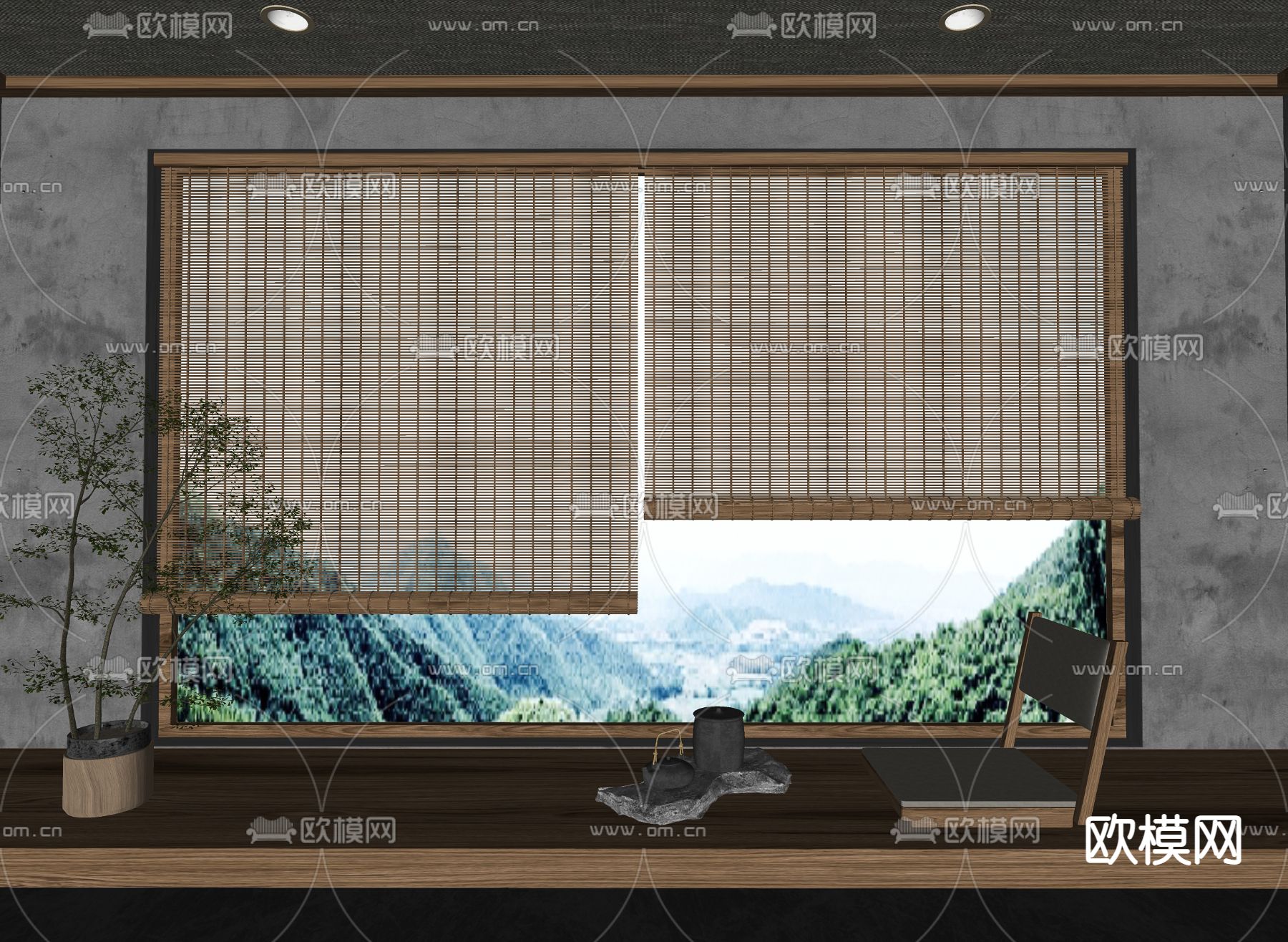 新中式百叶卷帘su模型下载（渲染图3）