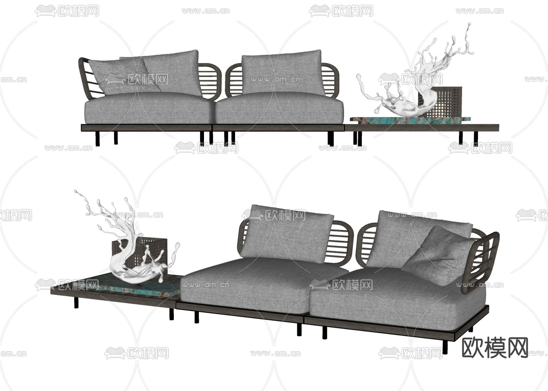 现代布艺多人沙发su模型下载（渲染图2）