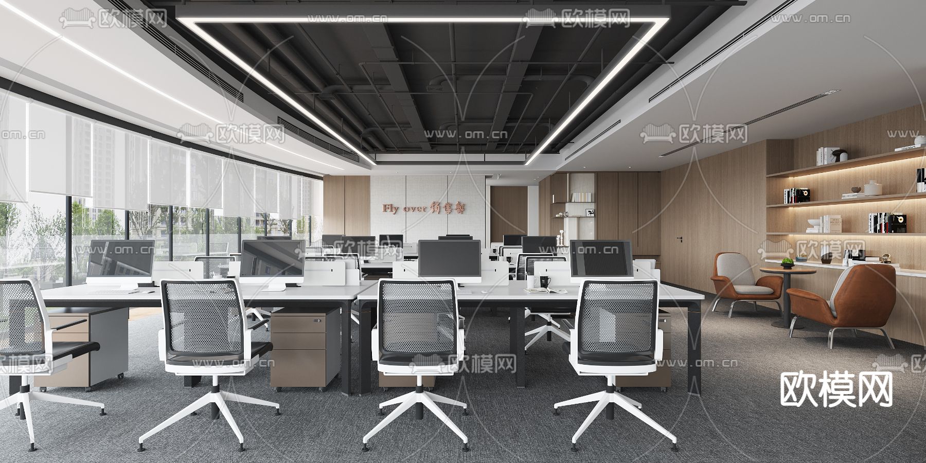 现代开放式办公室3d模型
