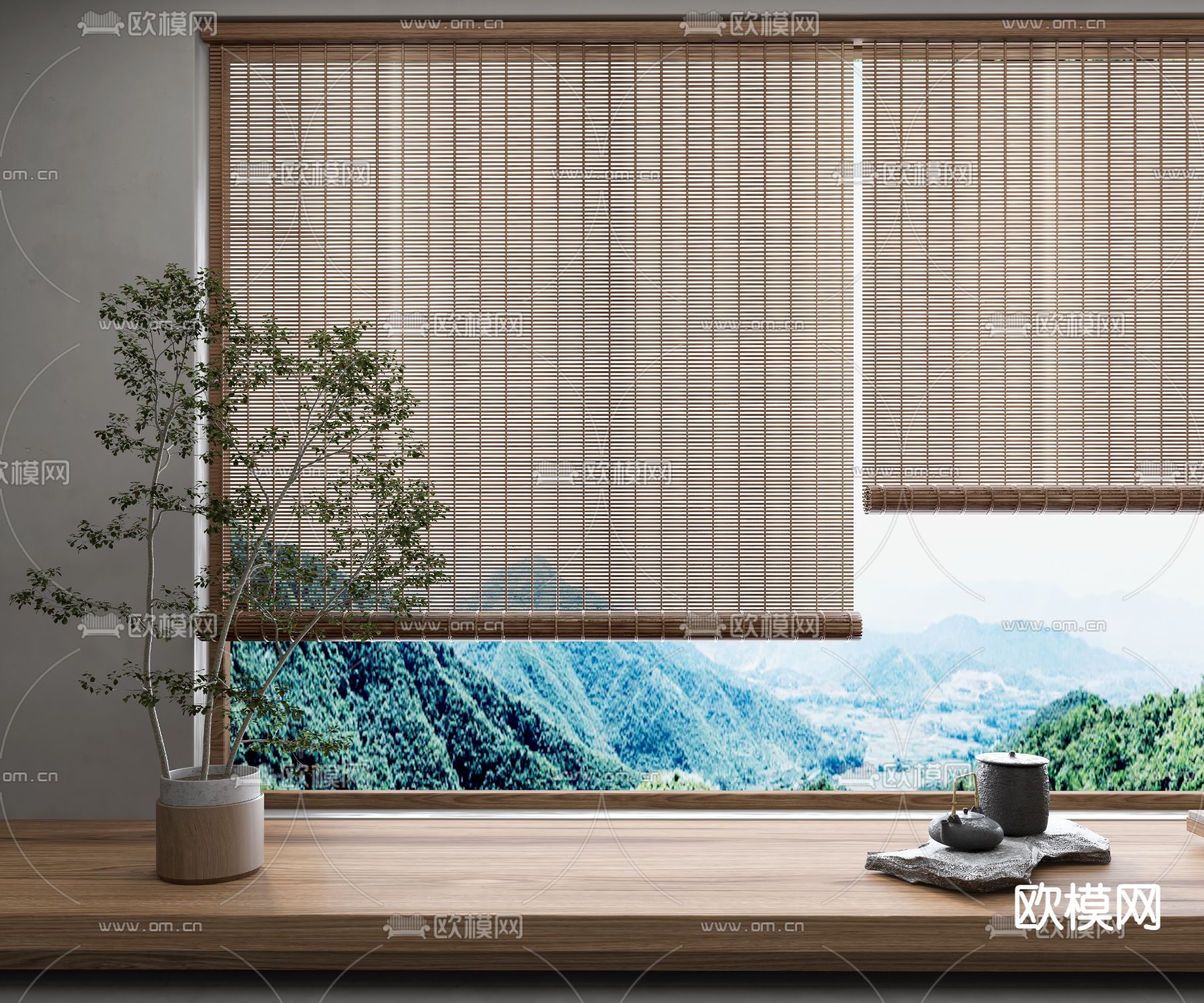 新中式百叶卷帘su模型下载（渲染图2）