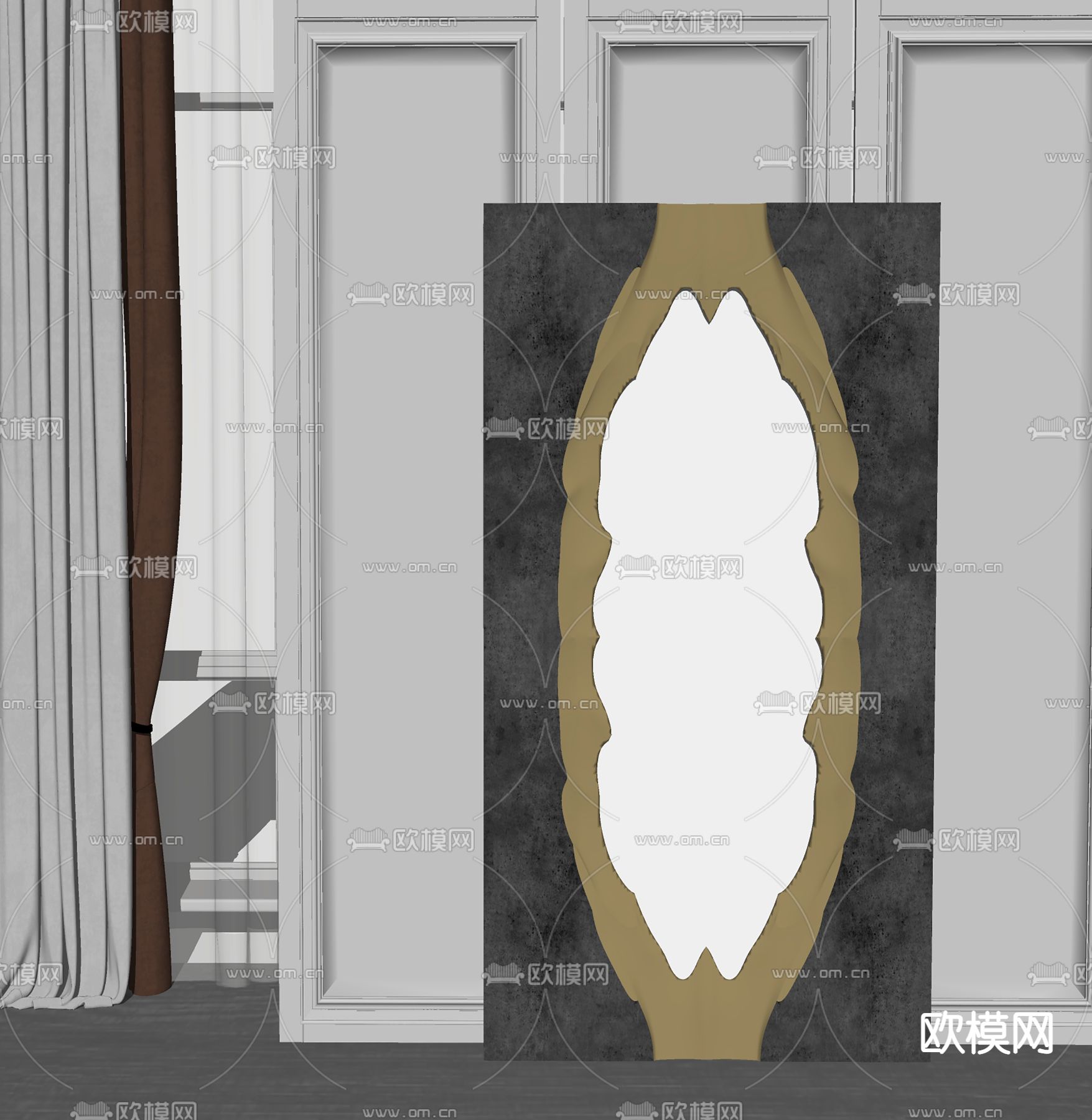 现代落地镜子su模型下载（渲染图2）