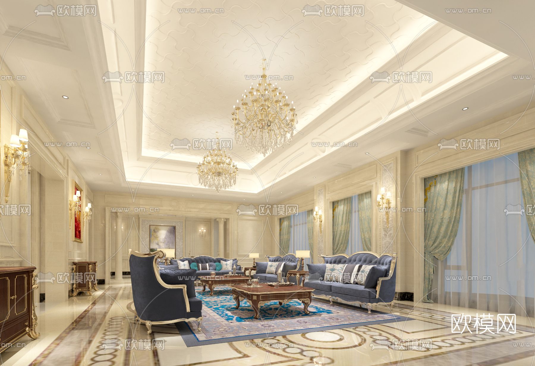 欧式客厅免费3d模型下载