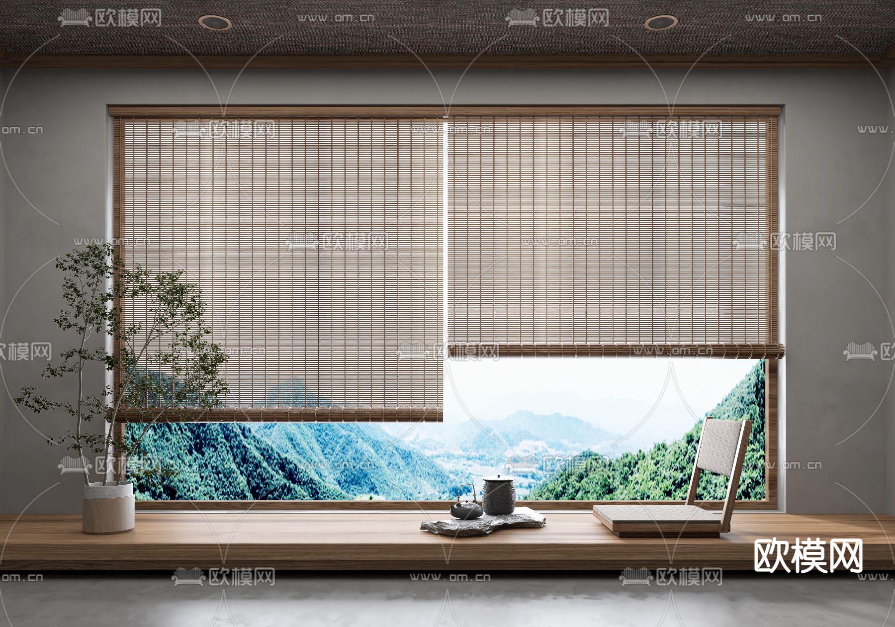 新中式百叶卷帘su模型下载（渲染图1）