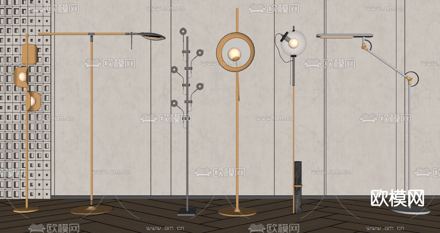 现代金属落地灯su模型下载（渲染图2）