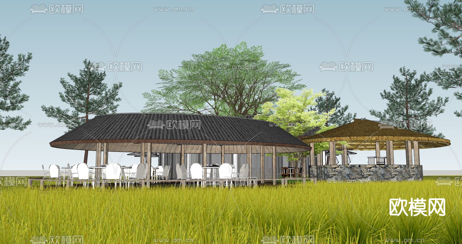 中式乡村庭院su模型下载（渲染图4）