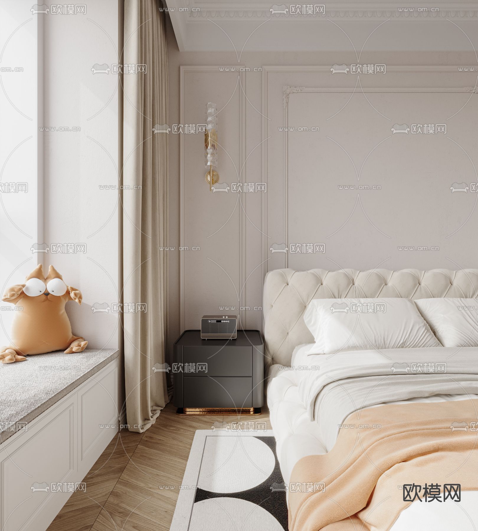 简欧卧室主人房3d模型下载（渲染图2）